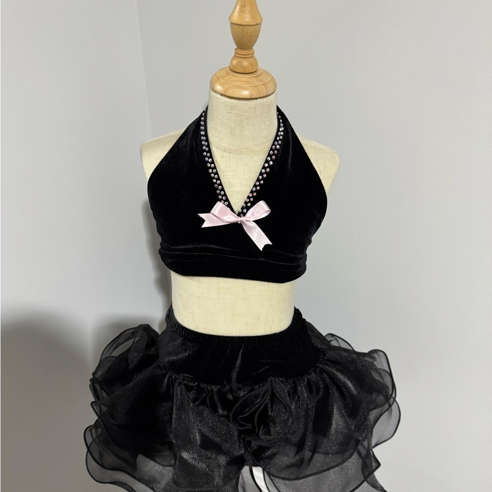 Black Halter Top and Skirt Set with Pink Bow Cat Costume